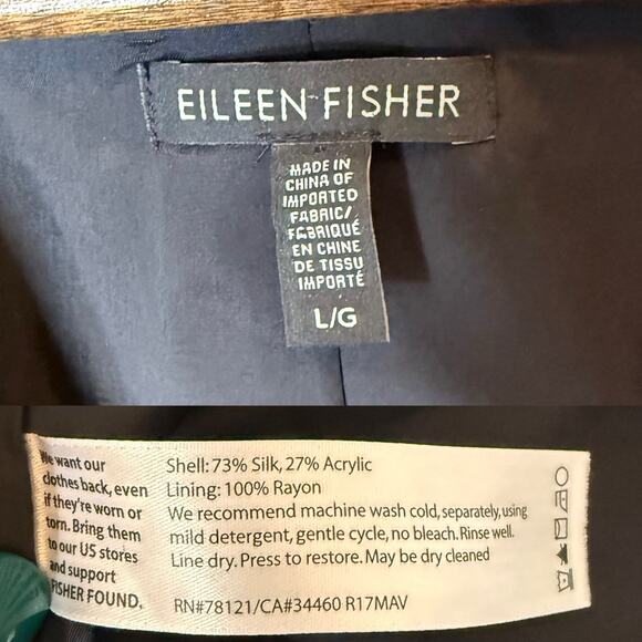 Eileen Fisher Silk Blend Jacquard Open Front Black Jacket size Large - Picture 6 of 6